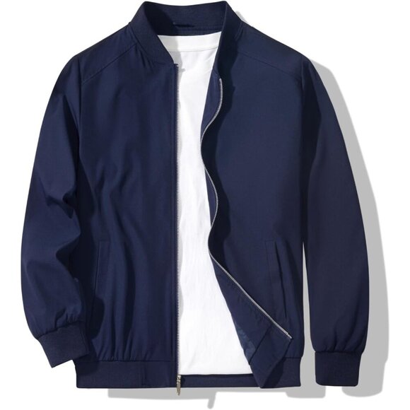 Men's Navy Stylish Lightweight Windbreaker Spring Fall Casual Bomber Jacket